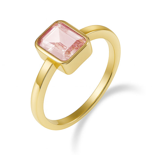 (Art.nr.: 54338) Damesring met achtkant zirkonia roze zilver 925/000 verguld