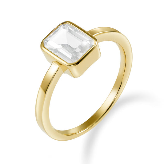 Damesring met achthoekige witte zirkonia, 925 sterling zilver, verguld