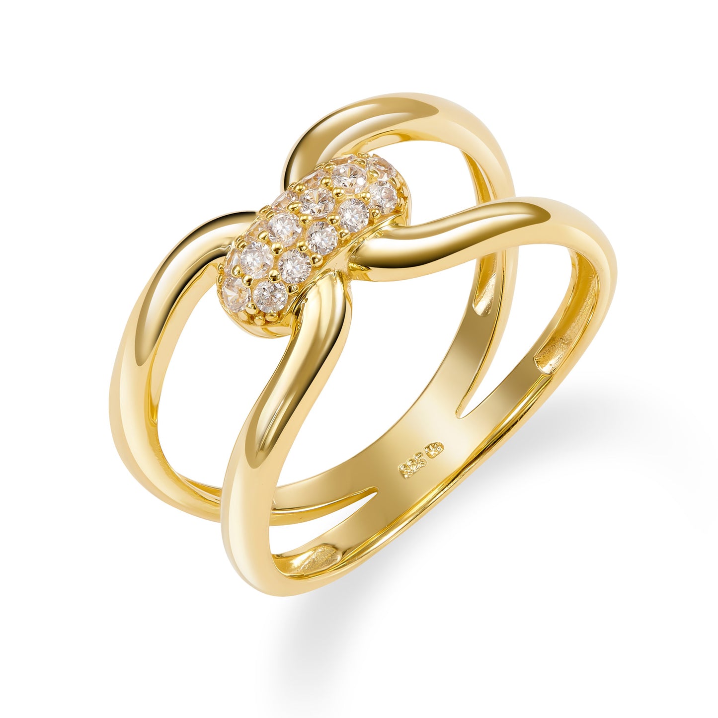 (54345) Bague pour femme en argent sterling plaqué or 925/000 avec 16 zirconias