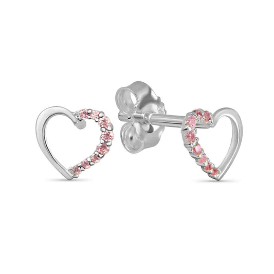 (54359) Boucles d'oreilles en forme de cœur avec 16 zirconias roses, argent 925/000