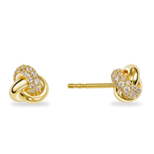 (54370) Boucles d'oreilles nœud avec 58 zirconias, argent 925/000 plaqué or