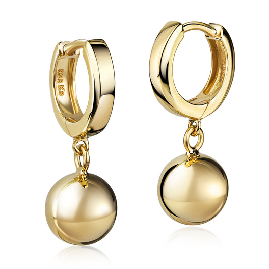 Boucle d'oreille 11,5 x 2,6 mm avec pendentif boule 8 mm Argent 925/000 plaqué or