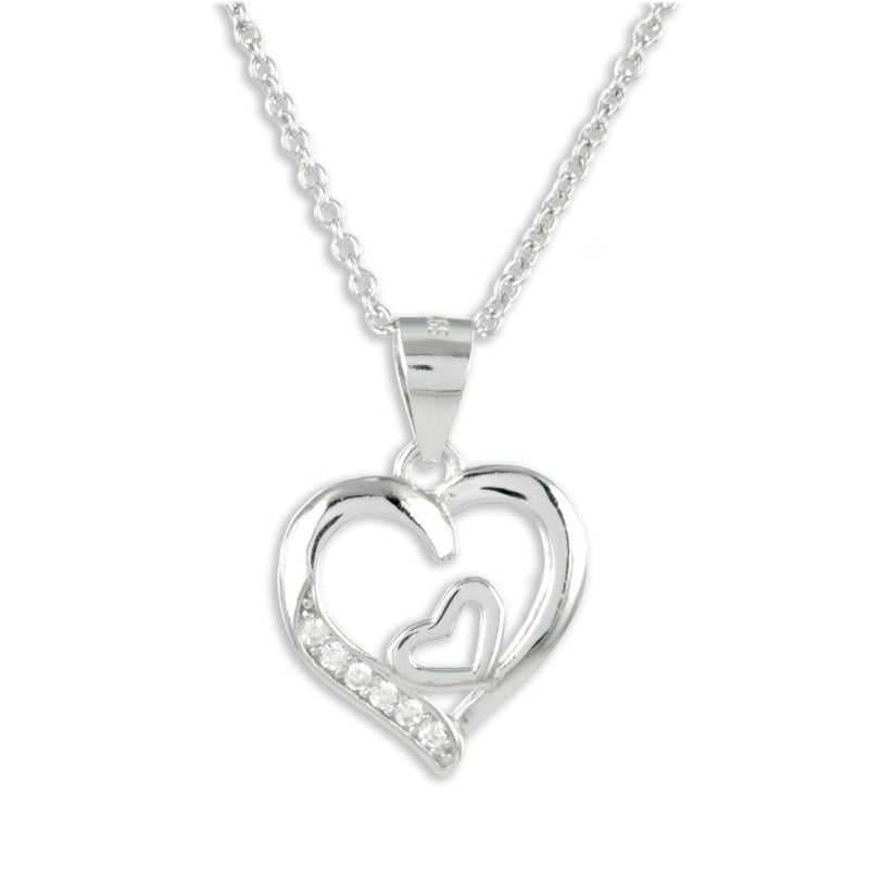 (55812) Halsketting Hart met 6 Zirkonia Sterling Zilver 925/000