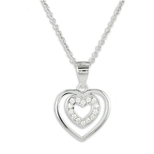 Collier Coeur avec 14 Zircones Argent 925/000