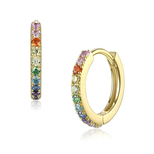 Boucles d'oreilles avec 22 Zircons multicolores Argent Massif 925/000 plaqué or