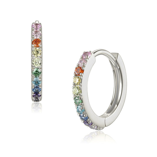 Boucles d'oreilles avec 22 Zircons multicolores Argent Massif 925/000