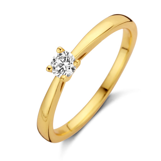 Bague solitaire avec zircone 4mm argent 925/000 plaqué or