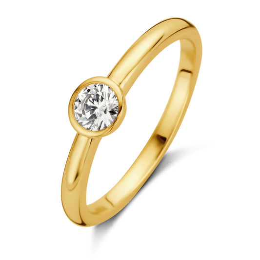 Bague Solitaire avec Zircone 4 mm Argent Sterling plaqué or 925/000