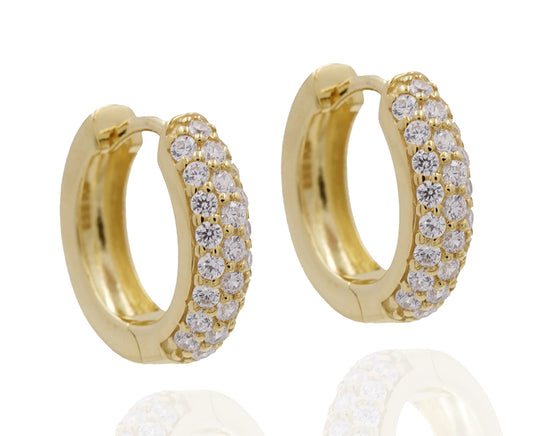 Boucles d'oreilles créoles ovale 12 mm x 11 mm x 4 mm avec 50 zircones Argent massif 925/000 plaqué or