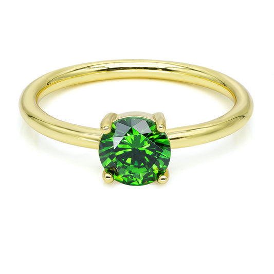 Damesring met Smaragdgroene ronde Zirkonia 6mm Sterling Zilver 925/000 goud verguld