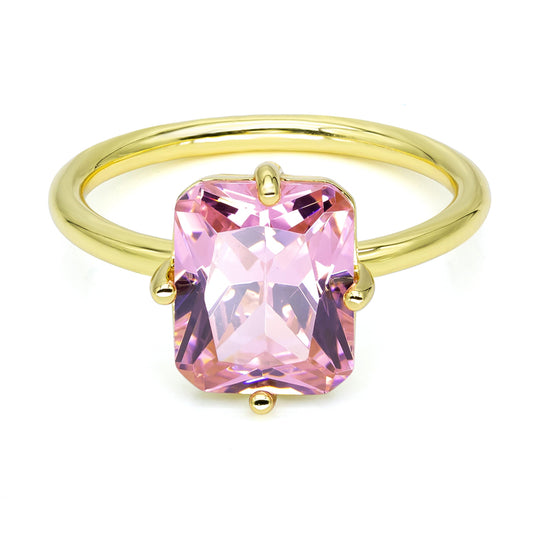 Damesring met Roze Zirkonia 8 x 10 mm Sterling Zilver 925/000 goud verguld