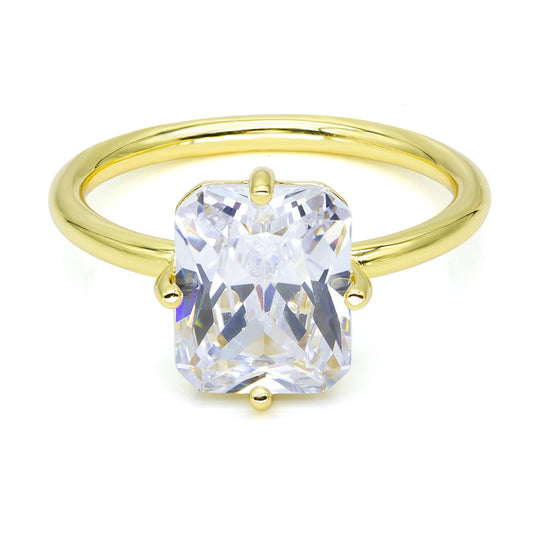 Damesring met Zirkonia 8 x 10 mm Sterling Zilver 925/000 goud verguld