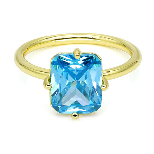 Damesring met Hemelblauwe Zirkonia 8 x 10 mm Sterling Zilver 925/000 goud verguld