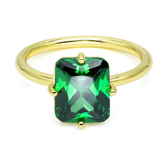 Damesring met Smaragdgroene Zirkonia 8 x 10 mm Sterling Zilver 925/000 goud verguld