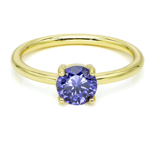 Damesring met Tanzaniet ronde Zirkonia 6mm Sterling Zilver 925/000 goud verguld