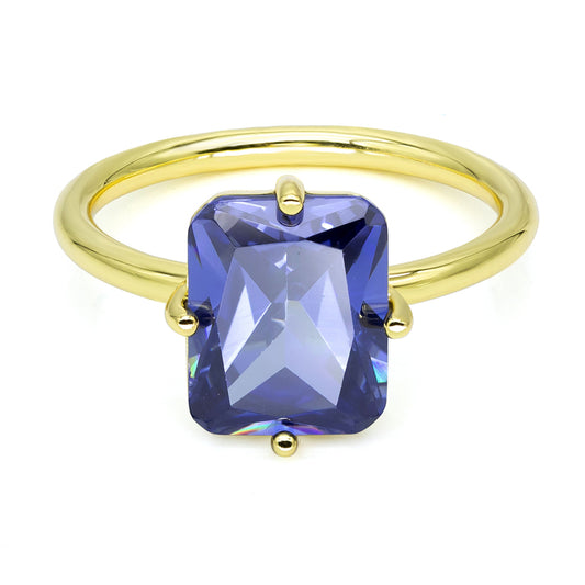 Damesring met Tanzaniet Blauwe Zirkonia 8 x 10 mm Sterling Zilver 925/000 goud verguld