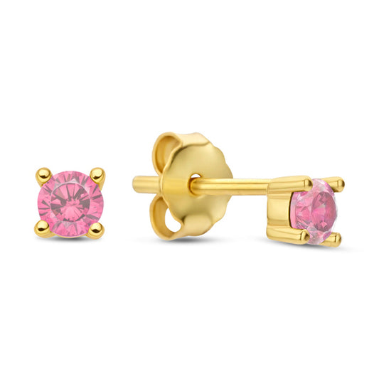 Boucles d'oreilles à tige avec zircone rose Ø 3 mm Argent 925/000 plaqué or