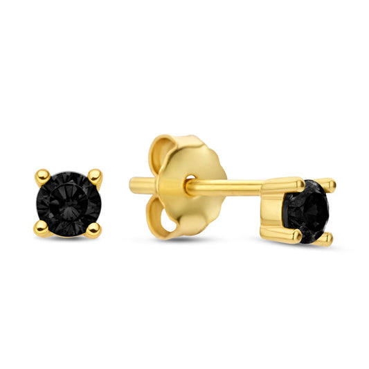 Boucles d'oreilles avec zircone noire Ø 3 mm en argent sterling 925/000 plaqué or