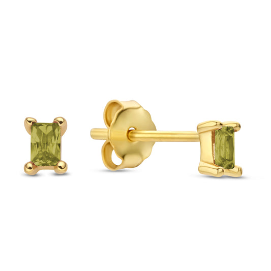 Boucles d'oreilles en argent sterling 925/000 plaqué or avec zircone vert olive