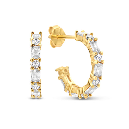 Creolen Ø 14 mm met 24 Zirkonia Sterling Zilver 925/000 goud verguld