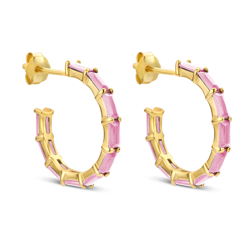 Boucles d'oreilles créoles Ø 19 mm avec 20 Zircones en Argent Massif 925/000 plaqué or