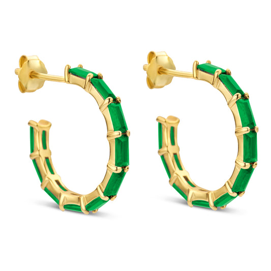 Boucles d'oreilles créoles Ø 19 mm avec 20 zircones vertes en argent sterling 925/000 plaqué or