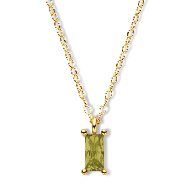 (56937) Halsketting met Olijfgroene Zirkonia 6 mm x 3 mm Sterling Zilver 925/000 goud verguld