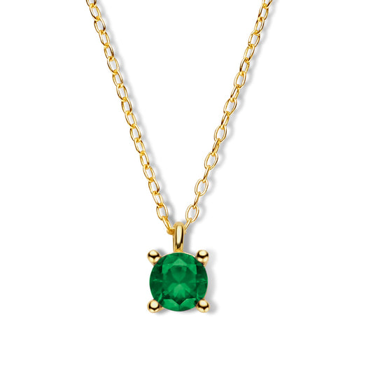 Collier avec Zircone Vert Émeraude Ø 5 mm Argent 925/000 plaqué or