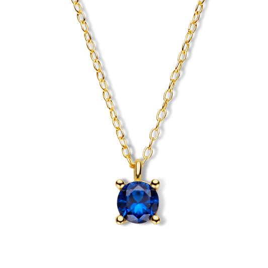 Collier avec Zircone Bleu Saphir Ø 5 mm Argent 925/000 plaqué or