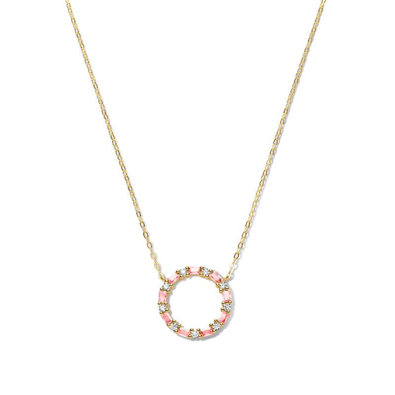 (56948) Collier en argent sterling 925/000 plaqué or avec 18 zirconias blancs/roses.