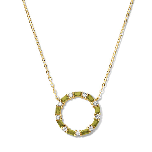 (56949) Halsketting met 18 Zirkonia wit/olijfgroen Sterling Zilver 925/000 goud verguld