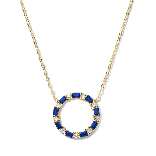 (56951) Halsketting met 18 Zirkonia wit/blauw Sterling Zilver 925/000 goud verguld