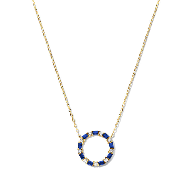 (56951) Halsketting met 18 Zirkonia wit/blauw Sterling Zilver 925/000 goud verguld