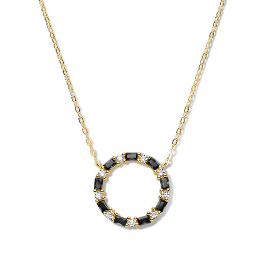 (56952) Halsketting met 18 Zirkonia wit/zwart Sterling Zilver 925/000 goud verguld