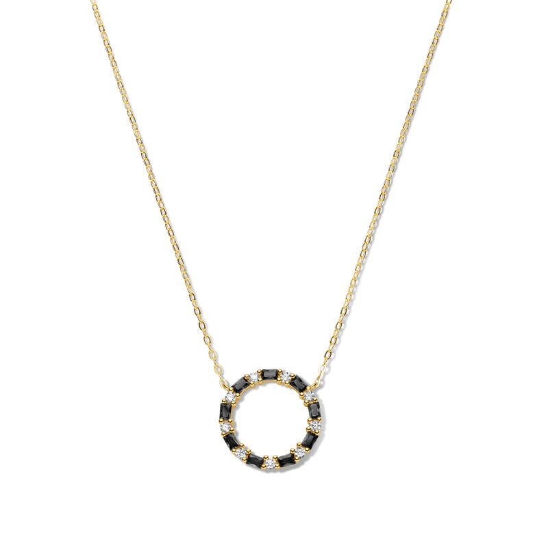 (56952) Collier en argent sterling 925/000 plaqué or avec 18 zirconias blancs et noirs