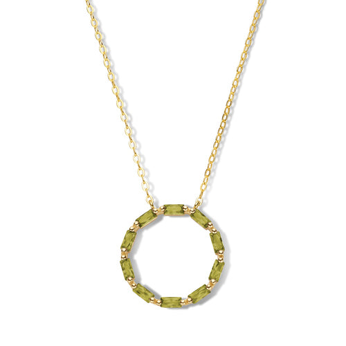 (56955) Halsketting met 10 Olijfgroene Zirkonia Sterling Zilver 925/000 goud verguld