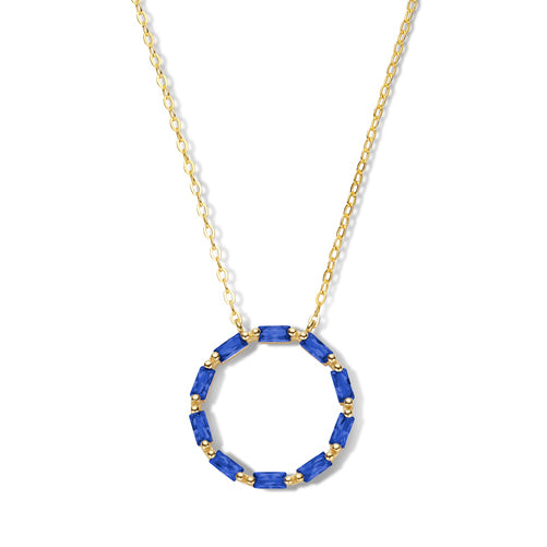 (56957) Halsketting met 10 Saffierblauwe Zirkonia Sterling Zilver 925/000 goud verguld
