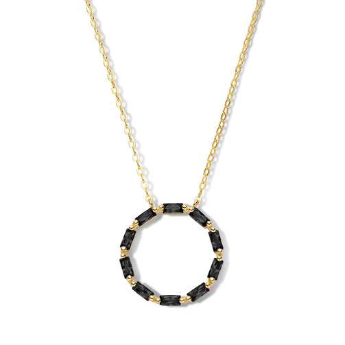 (56958) Collier avec 10 zirconias noirs, argent sterling 925/000 plaqué or.