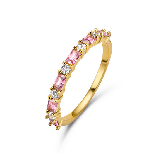 Damesring 11 zirkonia wit/roze Sterling Zilver 925/000 goud verguld
