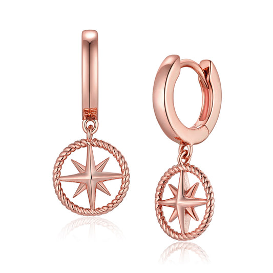 (5827) Boucles d'oreilles clous étoile nautique en argent sterling 925/000 plaqué or rose