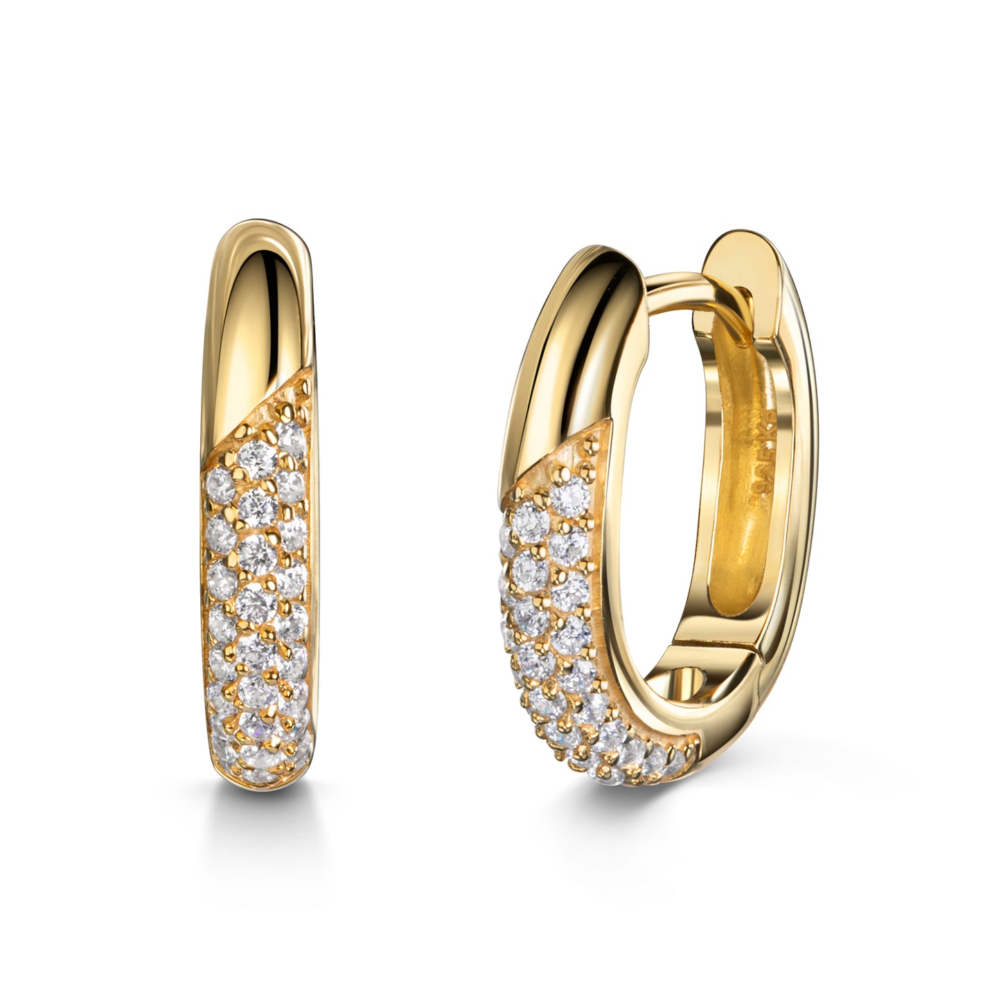 (5883) Klapcreolen ovaal met 60 Zirkonia Sterling Zilver 925/000 goud verguld