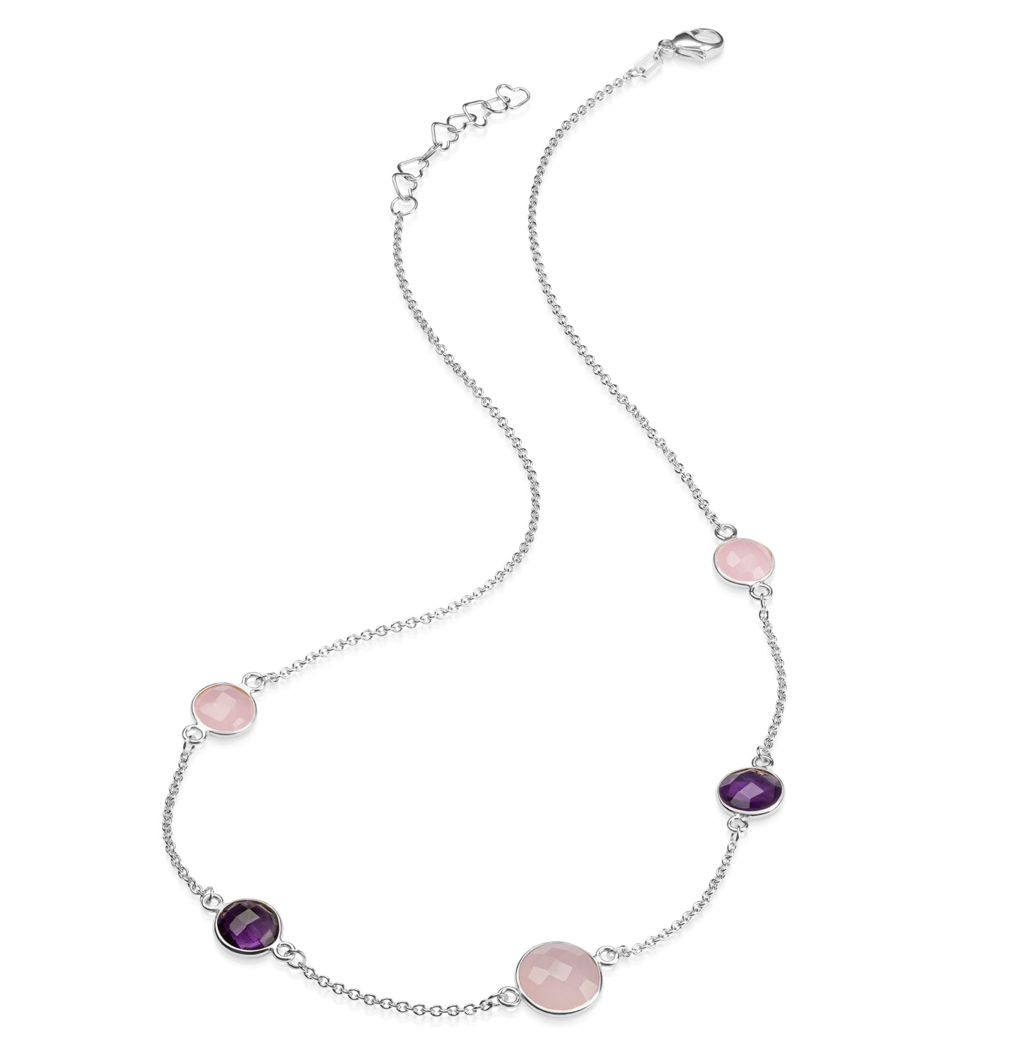 (59033) Collier en argent sterling 925/1000 avec quartz rose et violet 