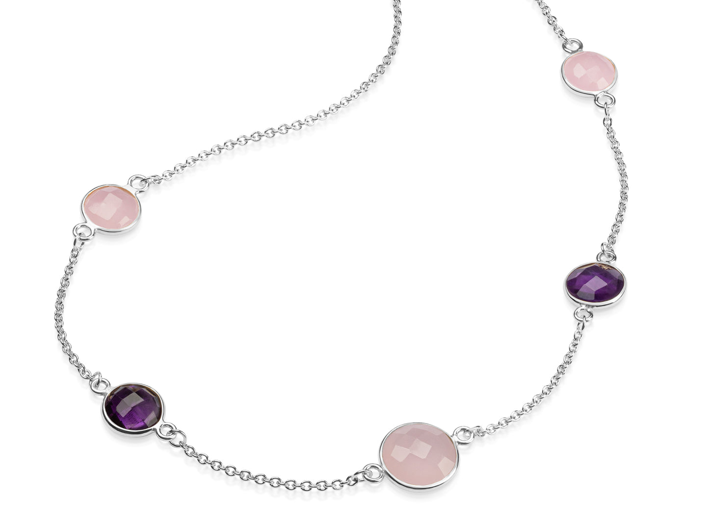 (59033) Collier en argent sterling 925/1000 avec quartz rose et violet 