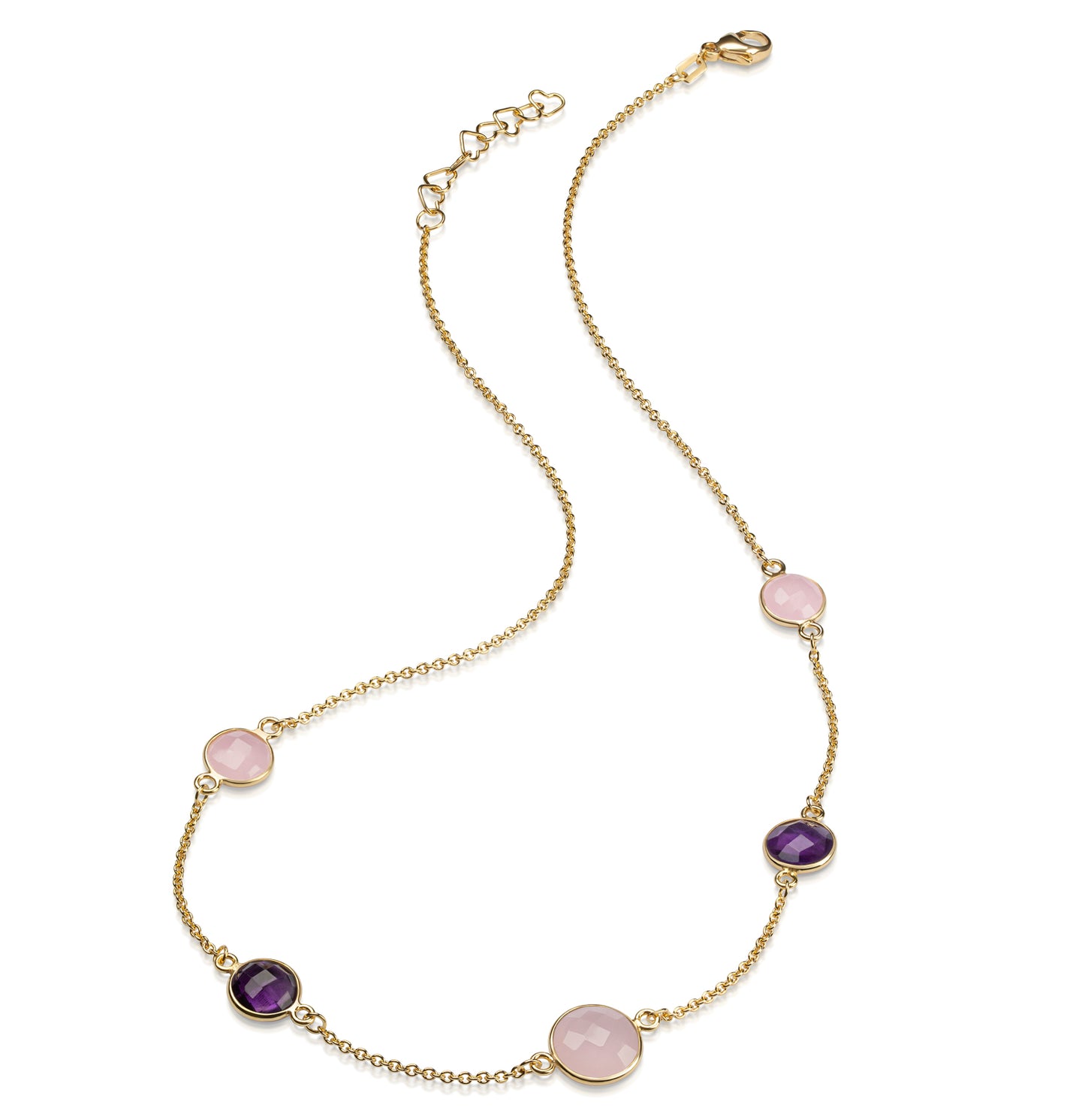 (59034) Halsketting met Roze en Lila Kwarts Sterling Zilver 925/000 goud verguld