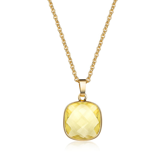 (59058) Halsketting met Lemon Kwarts 15 mm x 15 mm Sterling Zilver 925/000 goud verguld