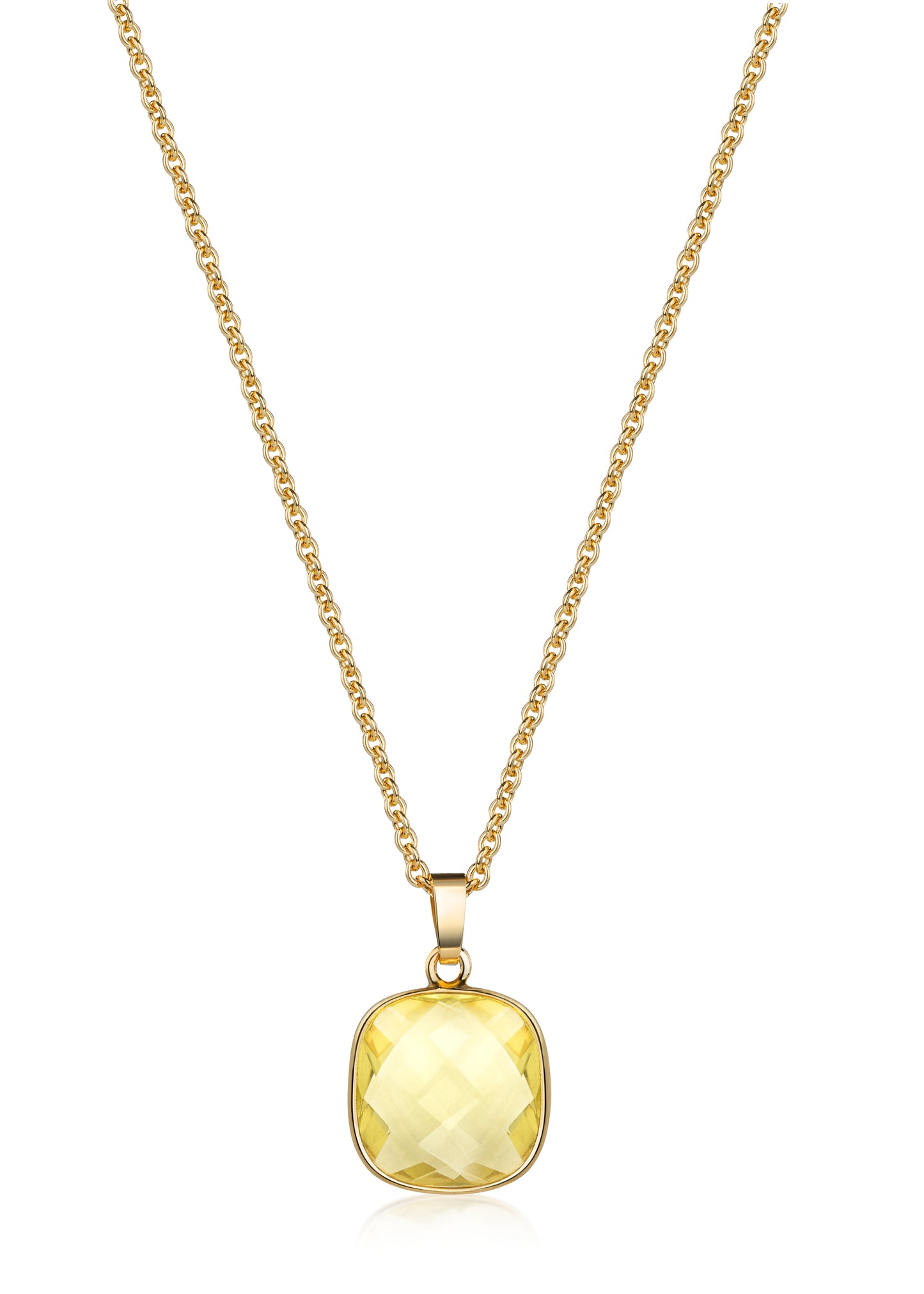 (59058) Collier avec quartz citron 15 mm x 15 mm, argent sterling 925/000 plaqué or.