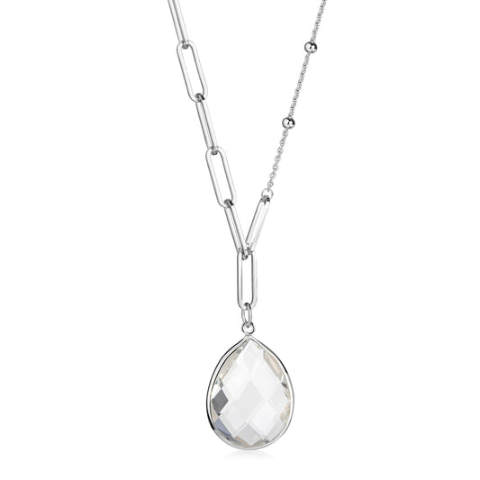Y-Halsketting met Witte Kwarts in Traanvorm Sterling Zilver 925/000