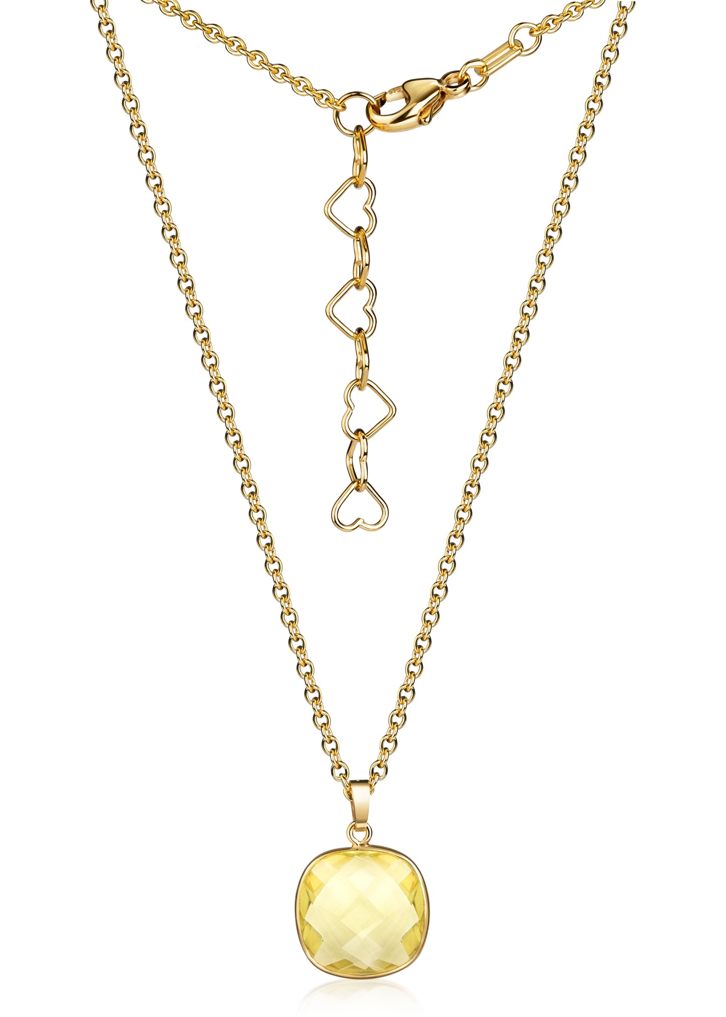 (59078) Halsketting met Lemon Kwarts 13 mm x 13 mm Sterling Zilver 925/000 goud verguld
