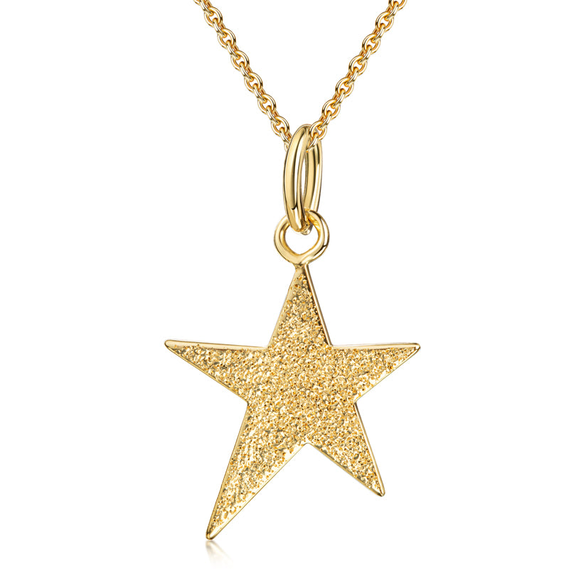 (6015) Collier avec étoile polaire et paillettes de diamant, argent sterling 925/000 plaqué or.