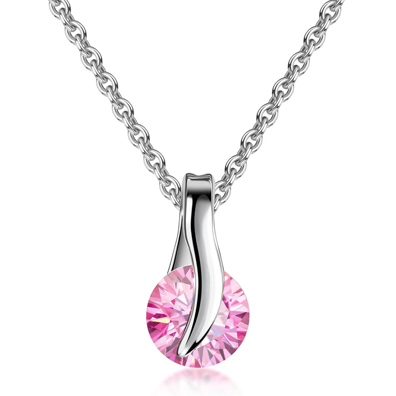 (6097) Collier avec pendentif en zircon rose Ø 5 mm, argent sterling 925/000